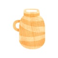 Large ceramic pot with narrow neck and one handle. Big orange vessel for storage liquids. Flat vector with texture