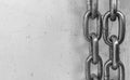 Large chain links on a gray background. The concept of bondage and restriction of freedom. Slavery. Free space for text
