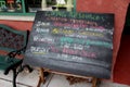 Large chalkboard with classes to register for, Living Resources, Beekman Street, Saratoga New York, 2018