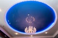 A large chandelier on the ceiling in the restaurant Royalty Free Stock Photo