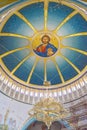 large chandelier ,interior of the Katedralja building "ngjallja and Krishtit"
 capital Tirana in Albania. Royalty Free Stock Photo