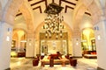 The large chandelier at lobby in luxury hotel