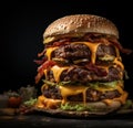 a large cheeseburger with bacon and cheese Royalty Free Stock Photo