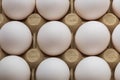 Large chicken eggs are on a paper plate. Eggs for sale. Flatlay photo