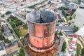 Large chimney at a power plant, close-up top view, environmental pollution