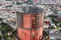 Large chimney at a power plant, close-up top view, environmental pollution