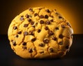 a large chocolate chip cookie on a black background