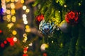 Large Christmas and New Year decoration on the pine bokeh Royalty Free Stock Photo