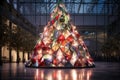 a large christmas tree made out of colored glass