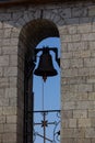 Large Church bell hanging outside. Close-up view of metal orthodox church bell Royalty Free Stock Photo