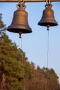 Large Church bell hanging outside. Close-up view of metal orthodox church bell Royalty Free Stock Photo