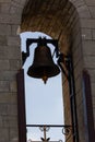 Large Church bell hanging outside. Close-up view of metal orthodox church bell Royalty Free Stock Photo