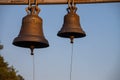 Large Church bell hanging outside. Close-up view of metal orthodox church bell Royalty Free Stock Photo