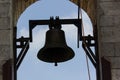 Large Church bell hanging outside. Close-up view of metal orthodox church bell Royalty Free Stock Photo