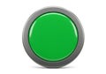 Large circular green button with a glossy surface and surrounded by a metallic silver Royalty Free Stock Photo