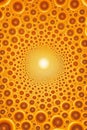 A large circular pattern of orange and yellow circles with a sun in the center, AI