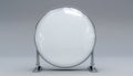 Large Circular White Billboard with Silver Frame on Gray Background circular billboard white sign Royalty Free Stock Photo