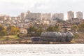 Large cisterns on the shore Royalty Free Stock Photo