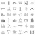 Large city icons set, outline style Royalty Free Stock Photo