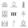 Large city icons set, outline style Royalty Free Stock Photo