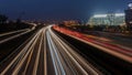 Large city road night scene, night car rainbow light trails Royalty Free Stock Photo