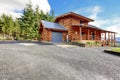 Large classic American log cabin home. Royalty Free Stock Photo