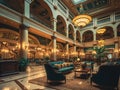 Large classic hotel lobby: luxury and comfort in a vintage setting, Generative AI Royalty Free Stock Photo