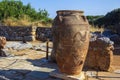 Large clay amphora called Pithos on the grounds of the Minoan palace in Malia, Crete