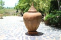 Large clay pot jar placed on the outdoor floor Royalty Free Stock Photo