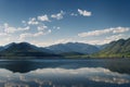 Large clean mountain lake against backdrop of mountainous landscape