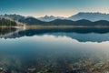 Large clean mountain lake against backdrop of mountainous landscape