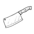 Large cleaver knife. Butcher and kitchen utensil. Chef\'s tool. Hand drawn sketch style drawing. Royalty Free Stock Photo