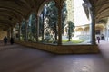 Large cloister in the Santa Croce church in Florence, Italy