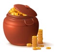 Large close ceramic pot with lid full of gold coins