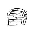 Large closed wooden treasure chest. Vector doodle