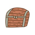 Large closed wooden treasure chest. Vector hand drawn