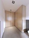 Large closet in the bathroom with wooden doors to the ceiling