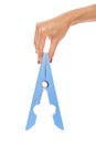Large clothes pin in his hand. Royalty Free Stock Photo