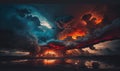 a large cloud of smoke and steam rising from a volcano in the sky over a body of water at sunset or sunrise or sunset or sunset Royalty Free Stock Photo