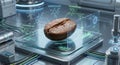 Scientific Analysis of a Coffee Bean with Futuristic Holographic Interface Royalty Free Stock Photo