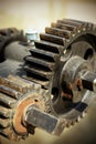 Large cog wheels in the motor Royalty Free Stock Photo