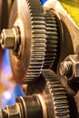 Large cog wheels in the motor Gear box of mechanism in a factory