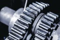 Large cog wheels in motor machine gear box, Industrial background Royalty Free Stock Photo