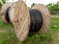 Large coil with wire for electric power in nature
