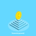 A large coin with a dollar sign stands on top of the pyramid Royalty Free Stock Photo