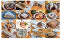 Large collage with sweet buns tea, coffee Royalty Free Stock Photo