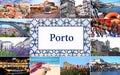 Large collage with a variety of landscapes and landmarks of Porto, Portugal. Royalty Free Stock Photo