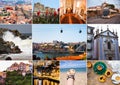 Large collage with a variety of landscapes and landmarks of Porto, Portugal. Royalty Free Stock Photo