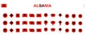 Large collection of Albania flags of various shapes and effects Royalty Free Stock Photo