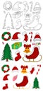 A large collection of Christmas supplies with sketches isolated in a white background